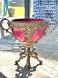 Victorian Gothic Cranberry Glass Coupe / Compote / Pedestal Vase