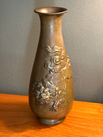High Relief Taisho Bronze Foo Dog vase