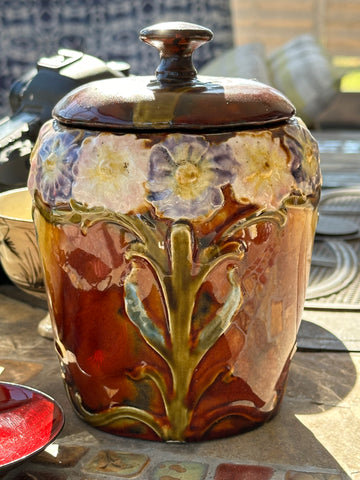 Antique Art Nouveau Majolica Tobacco Jar / Humidor